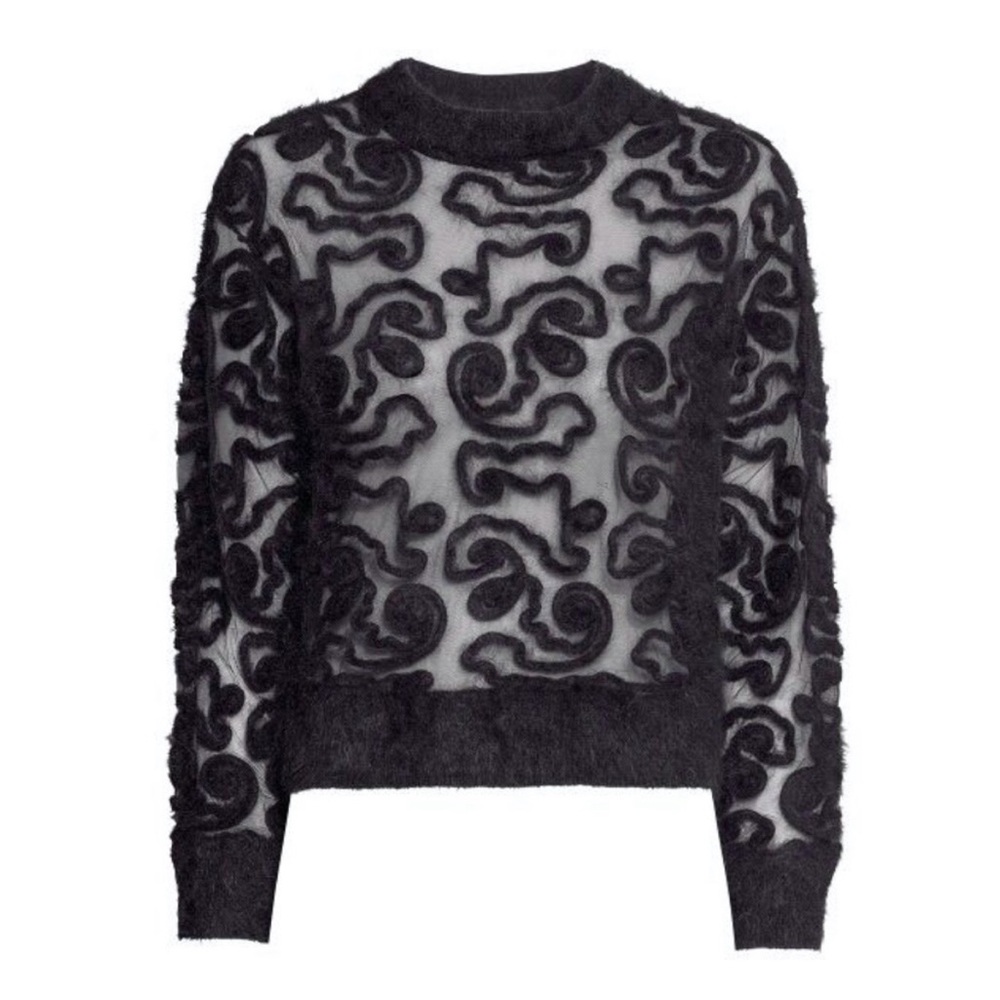 H&M Angora Blend Sheer Sweater with Swirl Design